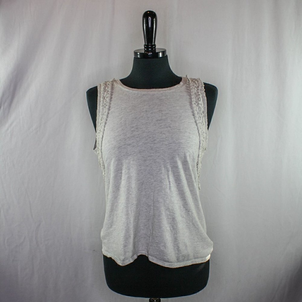 LOFT Petites Tank Top Cotton Lace Edge Gray Sleeveless Top Size L